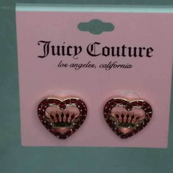 Stud Heart Pierce Earrings Gold Tone Red Rhinestones Juicy Couture - Picture 4 of 4